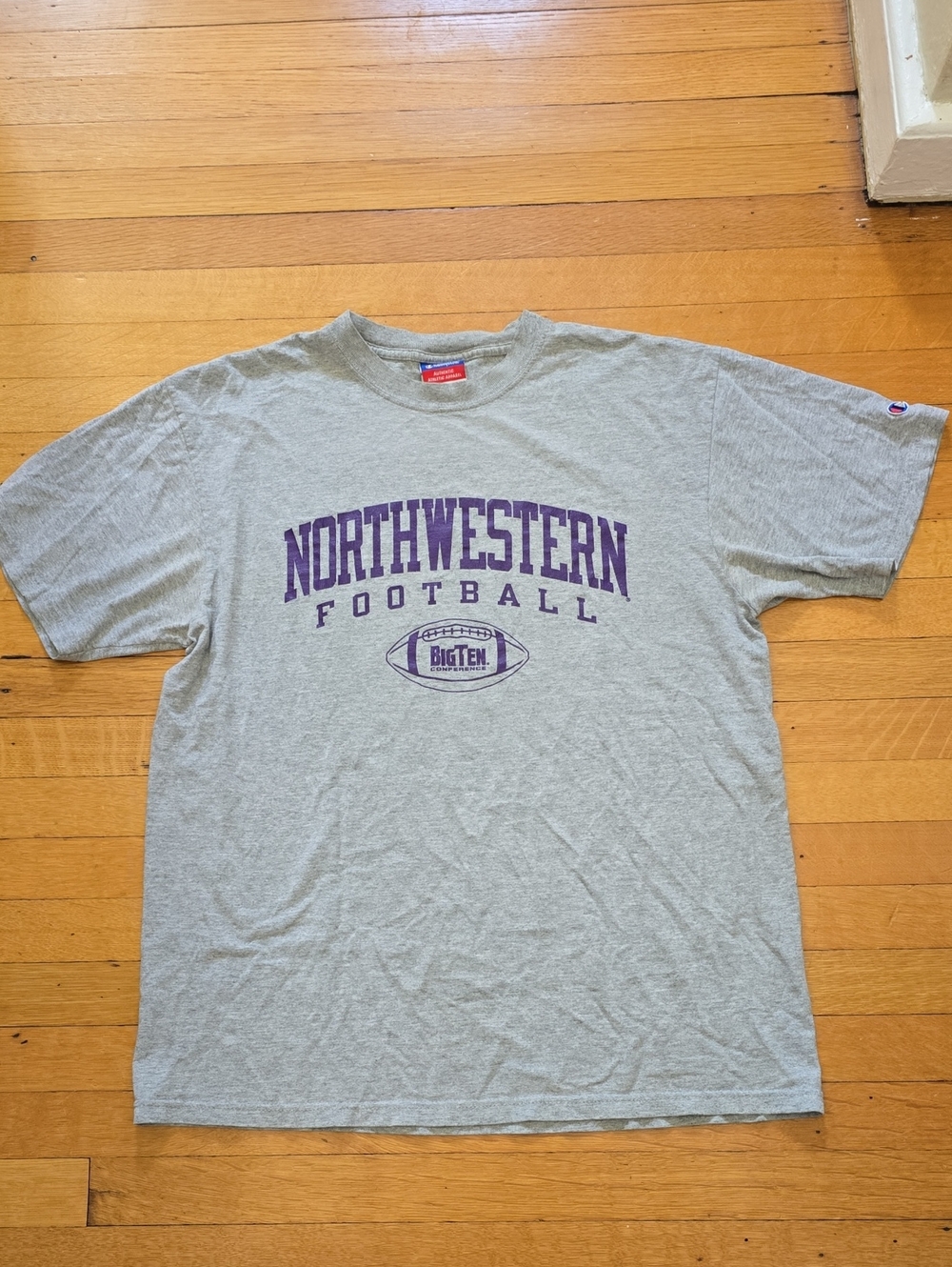 Champion, Northwestern Football Big Ten Graphic Tee, Gray, VGUC, Men's L
